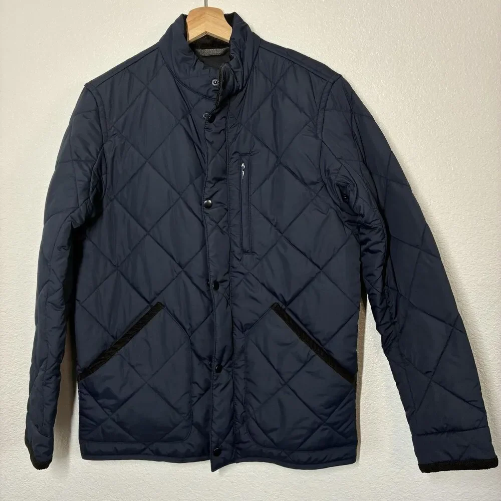 J.Crew Jacket Mens Small Navy Quilted Full Zip Stand Collar Pockets Insulated